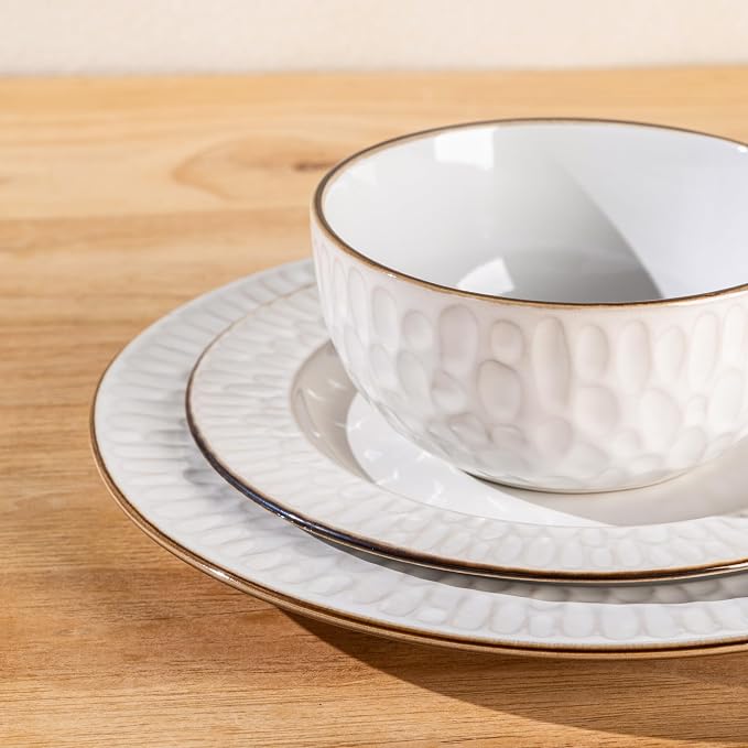 GBHOME Ceramic Dinnerware Sets of 8,24 pcs Plates and Bowls Sets Dishes | Embossed Elegant Stoneware Dishes Set | Dishwasher & Microwave Safe | Service for 4