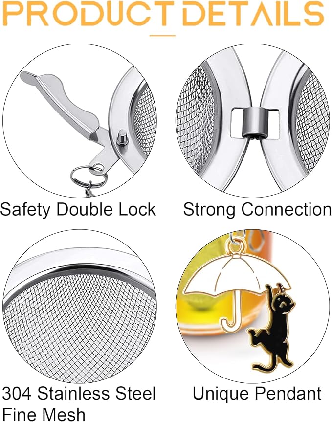 Tea Infuser 2Pack with Cat Charm -TeaSanavie Loose Leaf Tea Ball & Strainer, Premium 304 Stainless Steel Fine Mesh Tea Steeper, Cute & Functional Gift for Tea Lovers