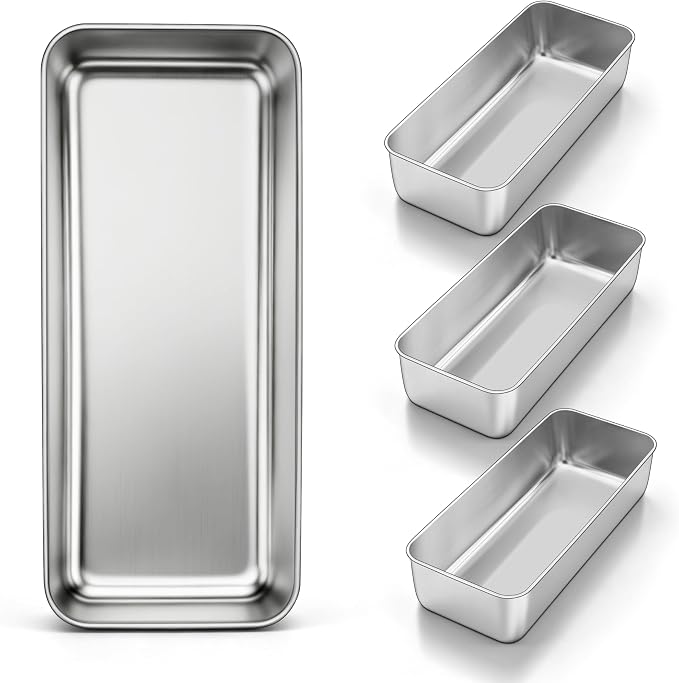 Homikit Stainless Steel Loaf Pans, 12x5 Inches Large Bread Pan Set | Metal Meatloaf Tins Set of 4, Great for Long Sandwich Sourdough, Non Toxic & Nonstick, Oven & Dishwasher Safe