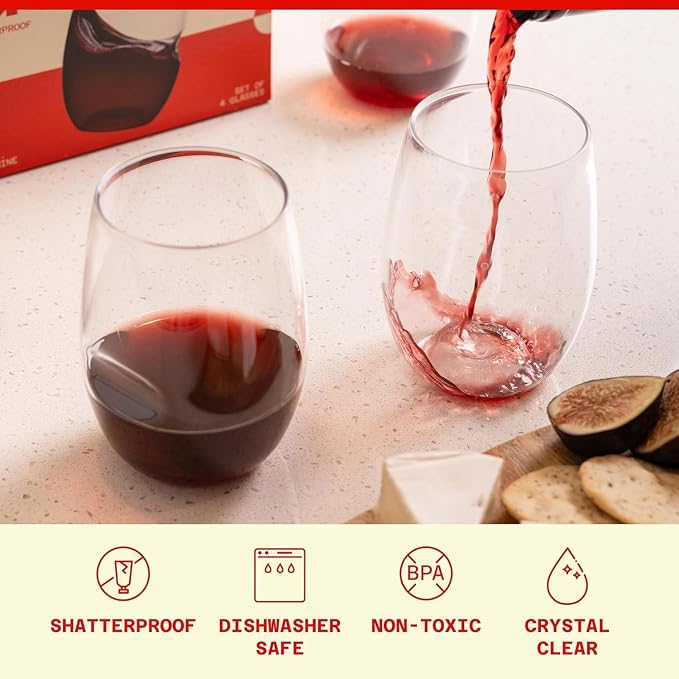 GOVINO Unbreakable Plastic Wine Glasses - Stemless Shatterproof Tritan Glassware, Fancy Cups That Look Like Glass, 16oz, Set of 2