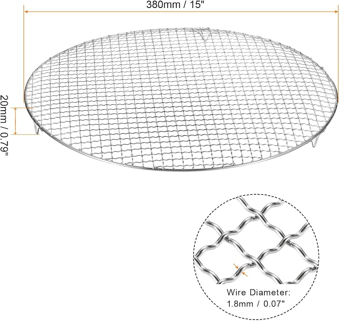HARFINGTON Round Cooking Rack 15-inch 201 Stainless Steel Cross Wire Barbecue Grill Net with 20mm Legs for Cooking Baking Steaming BBQ