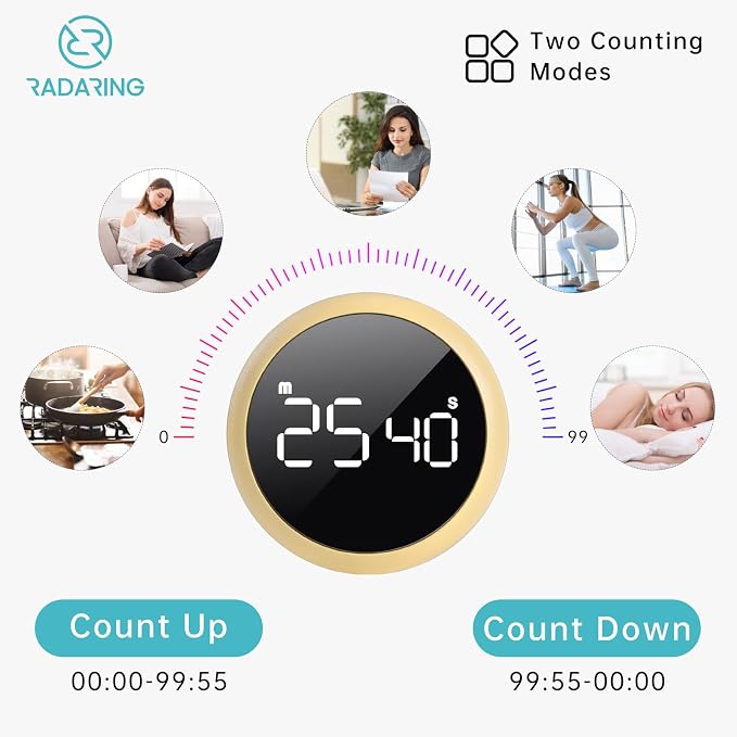 Amber Quick Que Kitchen Timers, Visual timers Large LED Display Magnetic Countdown Countup Timer for Classroom Cooking Fitness Baking Studying Teaching, Easy for Kids and Seniors (Amber)