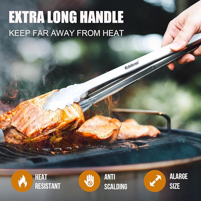 Grill Tongs UP TO 600°F Metal BBQ Tongs For Cooking 2PCS 12" 17 INCH | Heat Resistant 600 Degrees Stainless Steel Kitchen tongs, Metal Locking Tong for Cooking, Grilling, Outdoor Barbecue
