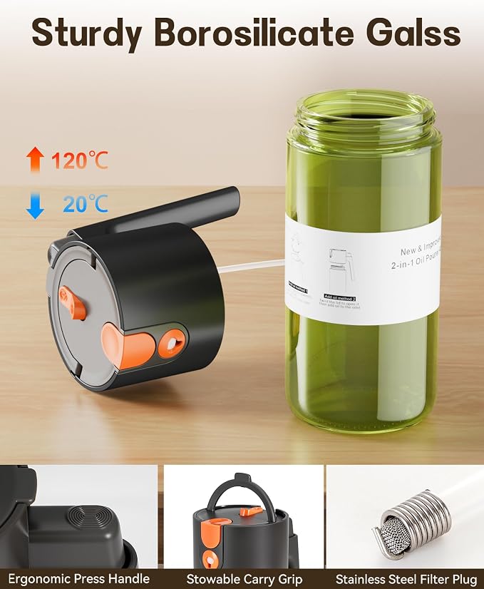 Olive Oil Sprayer & Dispenser Bottle for Cooking 17oz Dark Glass Oil Mister | 2-in-1 Sprayer & Pourer, Fine mist, Leakproof, Light-Blocking, Wide Mouth for Easy Refill & Clean, 8 Oil Labels, Reusable