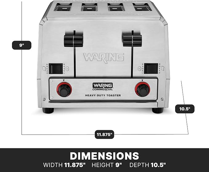 Waring 4-Slot Toaster with 380 Slices an Hour & 208V | Switchable Bread and Bagel Toaster, 380 Slices an Hour, Uniformly Toasts Bread, Bagels, Texas Toast, & Frozen Waffles, 208V