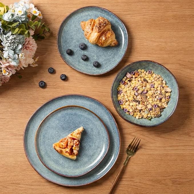 AmorArc Ceramic Dinnerware Sets for 4, 12Pcs Plates and Bowls Sets Dishes | Stoneware Handmade Reactive Glaze Dinner Set, Highly Scratch Resistant | Dishwasher & Microwave Safe Dishware