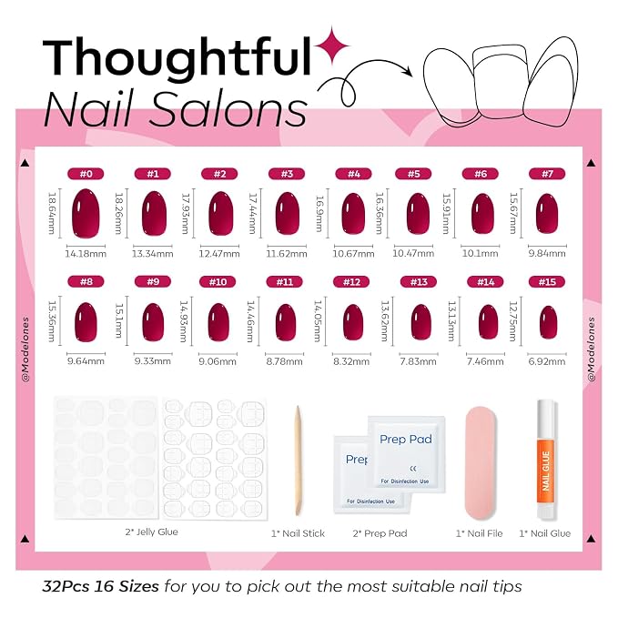 modelones Sheer Purple Short Press on Nails, Oval Fake Nails Kit | Semi-Transparent Press Ons with Nail Glue, Adhesive Tabs, Nail File, Prep Pad, Manicure Stick, 32Pcs 16 Sizes, Women Gift