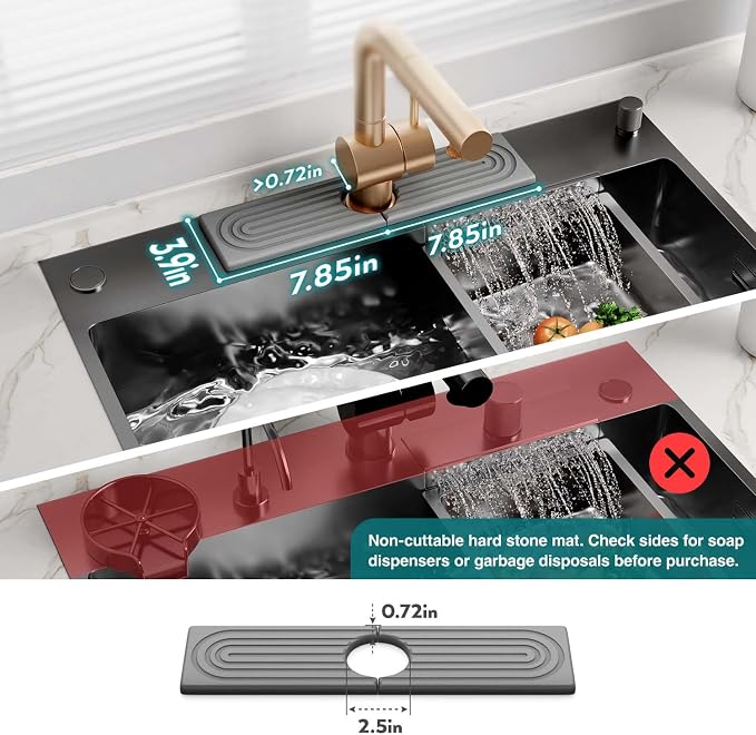 Kitchen Sink Faucet Mat - 15.7in Diatomite Sink Protectors for Kitchen Sink, Stone Sink Splash Guard for Kitchen Counter Sink Accessories (Grey, 15.7'' x 3.9'')