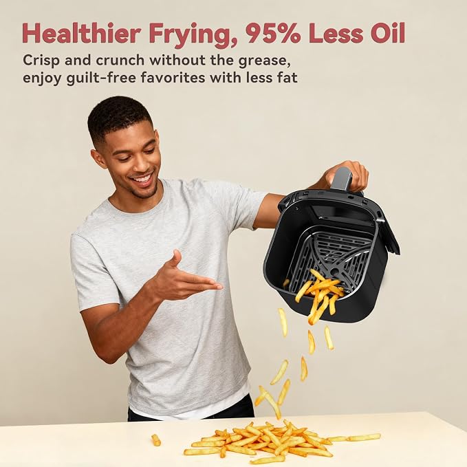 CARORI 6 Qt Air Fryer with Viewing Window, 12 Presets and DIY Mode, 1700W, 400°F Max, Large Nonstick Dishwasher-Safe Basket, Bake, Roast, Reheat, Dehydrate, Black