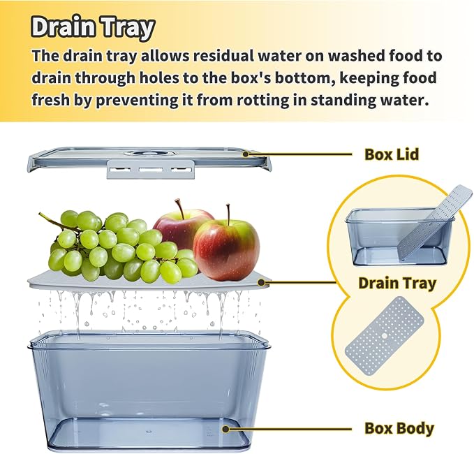 Airtight Bread Box for Kitchen Countertop, Gray, 2 PCS | Time Recording Dial, Multi-Use Food Storage, Container with Lid, Draining Tray, For Homemade Bread, Sourdough, Toast, Cookies
