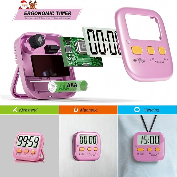 2 Pack Digital Timer for Kids Classroom Kitchen Timers for Cooking | w/ Battery, Easy to View, Alarm, Mute Mode, Count Down/Up, Magnetic, Kickstand, Hanging, Classroom Timer for Teacher Supplies