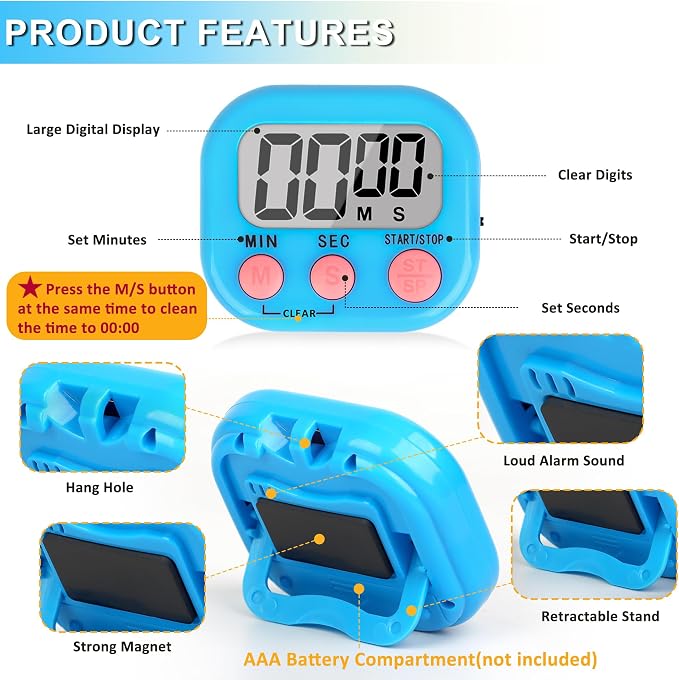ZILLEEN Classroom Timer for Kids Teachers 2 Pack Digital Timers Blue Ye | Strong Magnetic, Large Screen, Big Button, Teacher Classroom Must Haves Kitchen Timers for Cooking Egg Exercise Study