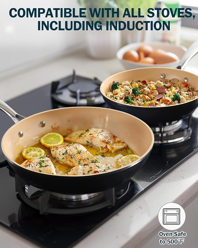 Cooks Standard 3-Piece Hard Anodized Ceramic Nonstick Skillet Set | Induction Ready 8",9.5"&11" Frying Pan with Riveted Stay-Cool Handle, Egg & Omelette Pan, Oven Safe, Black Apricot