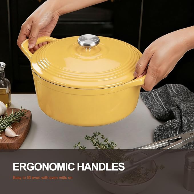 Overmont Enameled Cast Iron Dutch Oven - 5.5QT Pot with Lid Cookbook & Cotton Potholders - Heavy-Duty Cookware for Braising, Stews, Roasting, Bread Baking