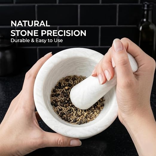 Marble Mortar and Pestle Set 4" Inch Handmade Hand Grinder for Kitchen Ideal Mortar and Pestle Set Spice Grinder and Garlic Crusher, White