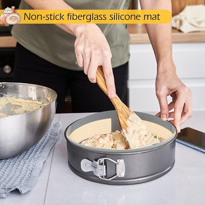 Honeydak 4 Set Silicone Baking Mat for 4, 7, 9, 10 Inch Springform Pan Protector Nonstick Reusable Cake Pan Liners for Cheesecake Baking Prevent Sticking to Bottom & Side, Easy Release & Clean(Gray)