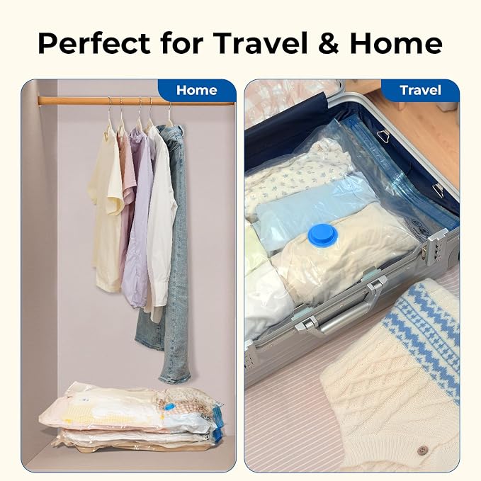 ETENWOLF 9 Combo Vacuum Storage Bags for Travel with Wireless Pump | Vacuum Seal Bags for Clothing Travel, Compression Packing Bags for Clothes and Blankets, Space Saver Bags in Carry-On Sizes