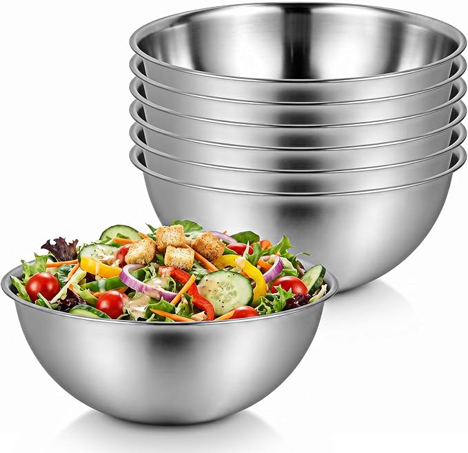 Mixing Bowl Set of 6, Stainless Steel Mixing Bowl, Space-Saving Nesting Metal MixingBowls, Nesting Whisking Bowls For Cooking, Serving, Food/Salad Prep, Baking, Serving