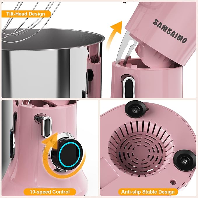 Stand Mixer, 6.5QT Tilt-Head Electric Kitchen Mixer 660W, 10-Speed Household food mixer with 304 Stainless Steel Bowl, Bread Cake Mixer include Dishwasher Safe Dough Hook, Beater and Whisk
