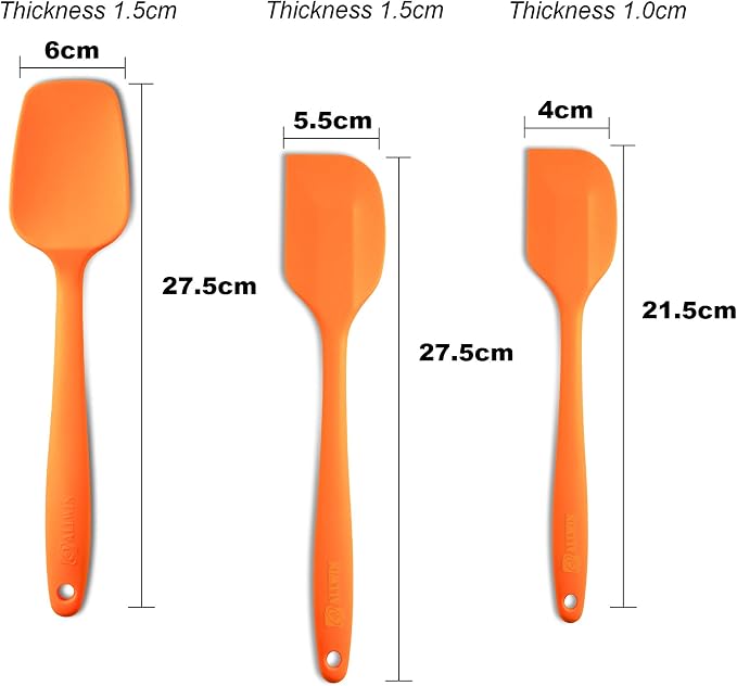 3-Piece Silicone Spatula Set, 600°F Heat Resistant, Orange | Stainless Steel Core, Silicone Rubber Spatulas for Nonstick Pans, Spatula, Spoonula and Mini Spatula for Cooking and Baking