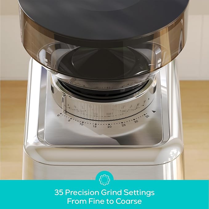 CASABREWS Tornado Basic Conical Burr Coffee Grinder with 35 Grind Settings | Electric Coffee Bean Grinder for Home Use, Compact Espresso Coffee Grinder, Stainless Steel