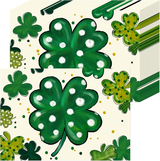 50PCS St. Patrick's Day Disposable Paper Placemats, Lucky Irish Decorative | Shamrock Clover St. Patrick's Day Party Dinner Table Decorations