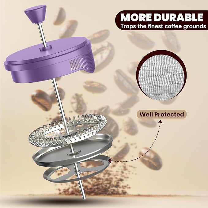 Utopia Kitchen Borosilicate Glass French Press Coffee Maker 34 Oz, Plum | Heat-Resistant Cafetiere & Tea Maker, Thickened Glass Coffee Press for Travel and Camping