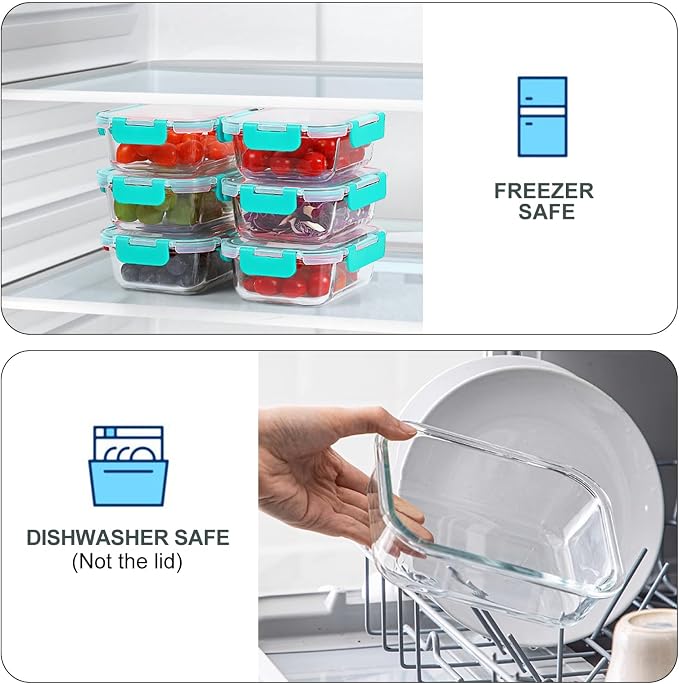 10 Packs 22 oz Glass Meal Prep Containers, Green | Glass Food Storage Containers with Snap Locking Lids, Airtight Lunch Boxes, BPA-Free, Microwave, Oven and Freezer Safe