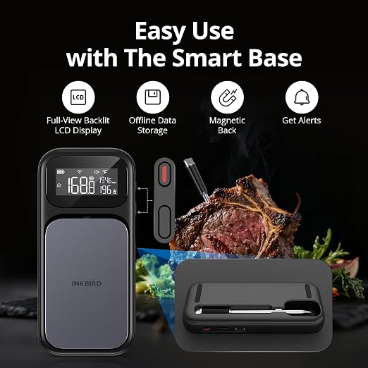 INKBIRD WiFi 5G Wireless Meat Thermometer Digital, 4 Sensor Smart Bluetooth Digital Food Thermometer, NIST Approved Accuracy 0.5°F, Temp Alarms for Rotisserie Air Fryer Sous Vide Grill Oven BBQ