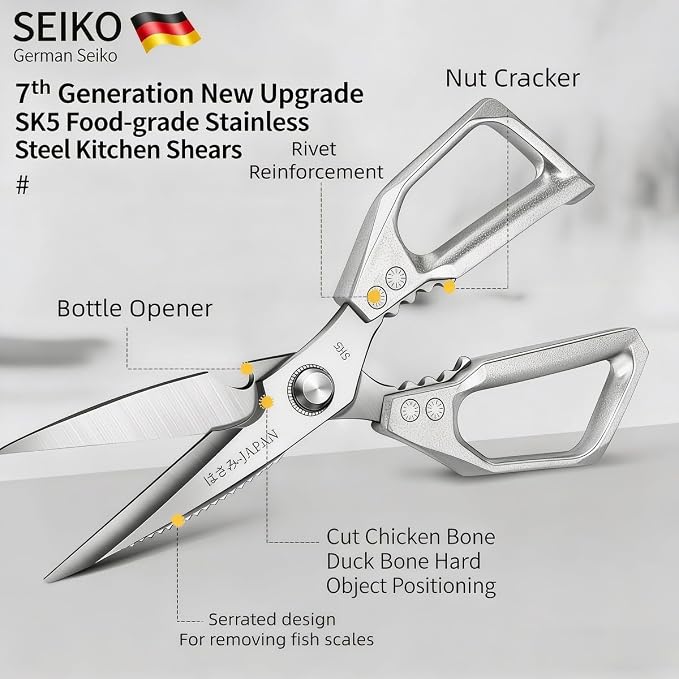 Professional Kitchen Scissors, Ultra Sharp Japanese Steel Poultry Shears for Cutting Chicken, Fish Bones & Herbs, Dishwasher Safe