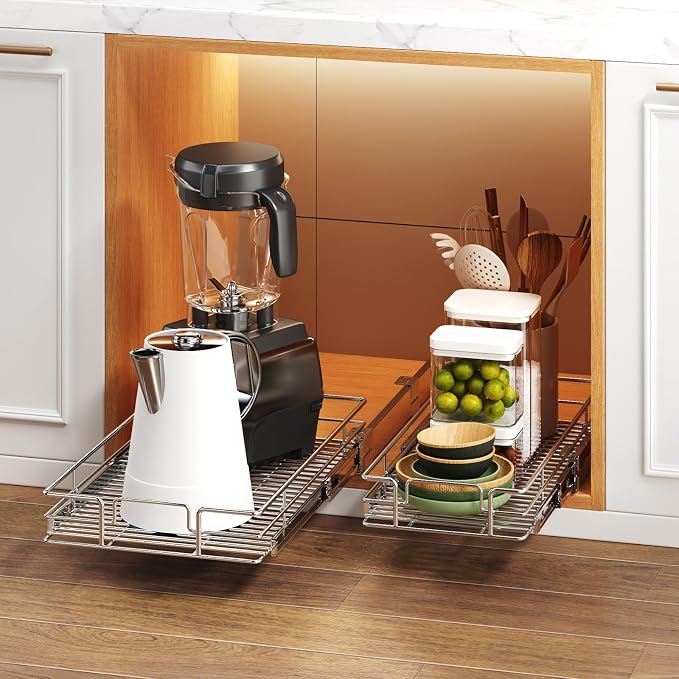 Pull Out Cabinet Organizer 10½" W x 21½" D, Heavy Duty Cabinet Pull Out Shelves, Slide Out Drawers Organization for Kitchen Cabinets Bathroom