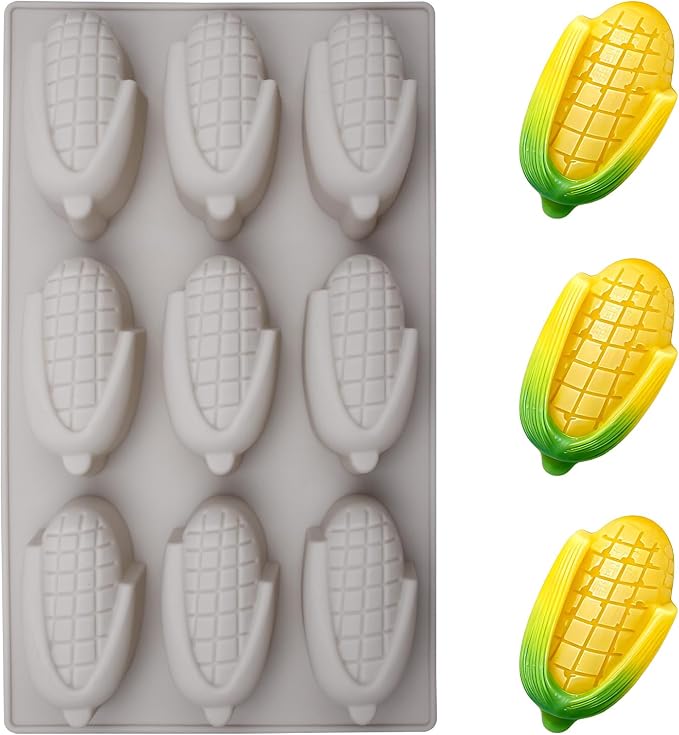 Silicone Corn Shaped Mold for Baking, 9-Cavity | Easy to Clean, 11.54 x 6.89 in Size, Mini Cornbread Muffin, Flexible & Non-Stick, Reusable Silicone