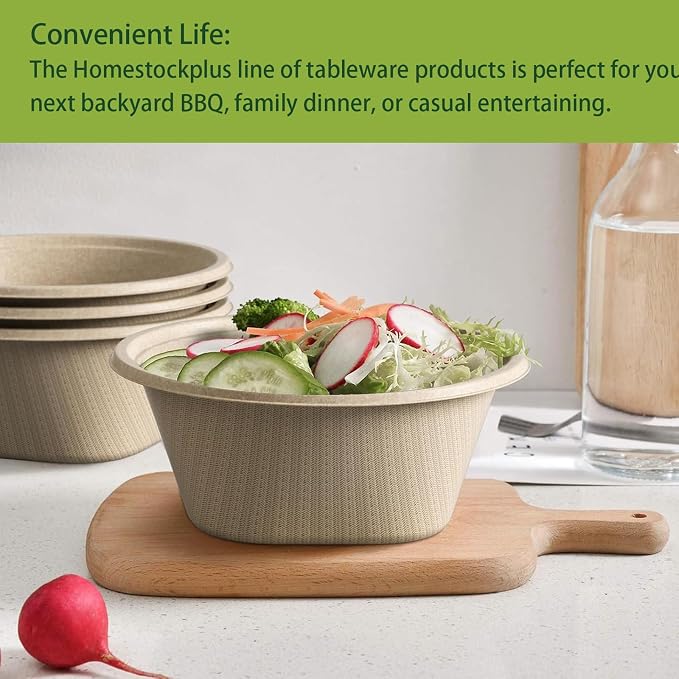 48 Oz Disposable Bowls - Heavy Duty and Compostable Bowl - Made from Sugarcane and Bamboo Fibers, Microwave Safe - Large Paper Bowl for Soup, Salad, Ramen, Popcorn, etc. [50 Pack]