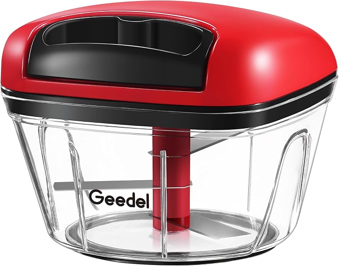 Geedel Vegetable Chopper, Manual Food Chopper with Hand Pull String, 500ml | Manual Food Processor, Sharp Stainless Steel Blade, Non-slip Base, Dishwasher Safe, No BPA, Portable, for Veggie, Fruit, Nut