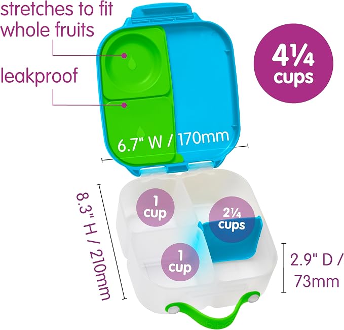 b.box Mini Lunch Box, Snack Containers for Kids, Lunch Box Kids, 4.25 Cup | Bento Box for Kids, Sanck Box, Lunch Containers, Leak Proof, Dishwasher Safe, BPA Free, PFAS Free, Ages 3+ — Ocean Breeze