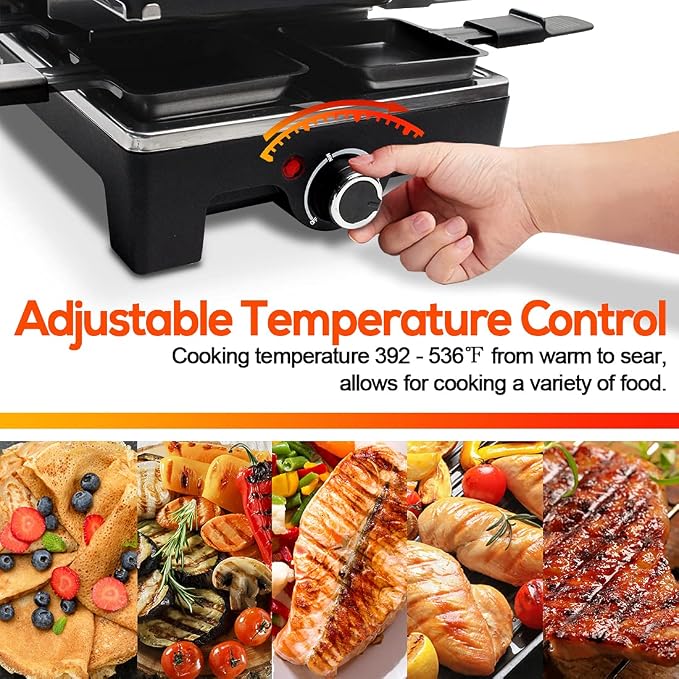 Raclette Table Grill, CUSIMAX Electric Indoor Grill Korean BBQ Grill, Black | 1500W/2 in 1 Reversible Non-stick Plate/Crepe Maker with Adjustable Temperature Control/8 Raclette Pans & Wooden Spatulas