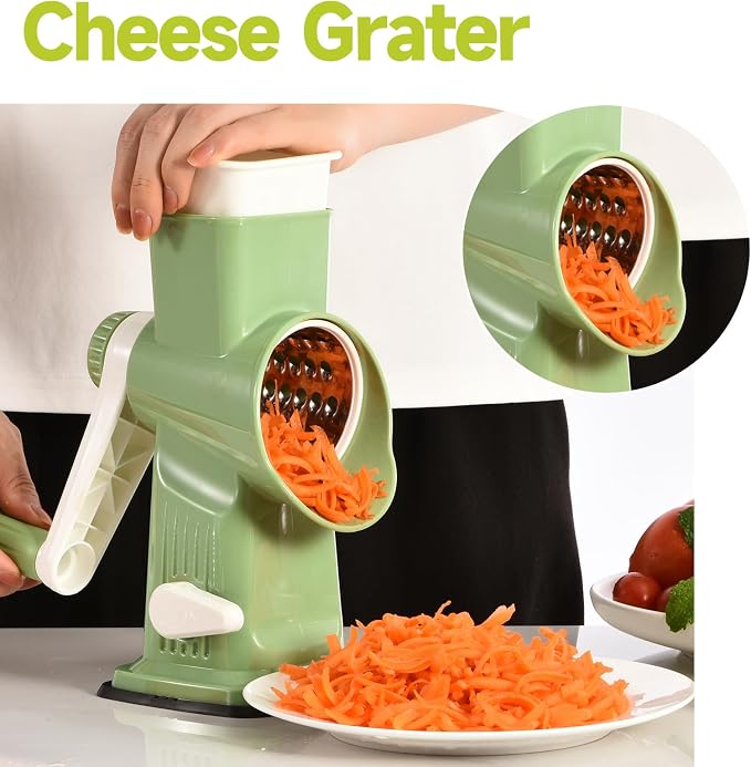 Rotary Cheese Grater Hand Crank Transparent - Shredder Slicer Grinder 3 Stainless Steel Blades, Stable Suction, Labor-Saving Handle, Safe Kitchen Tool for Cheese, Vegetable, Nuts, Chocolate