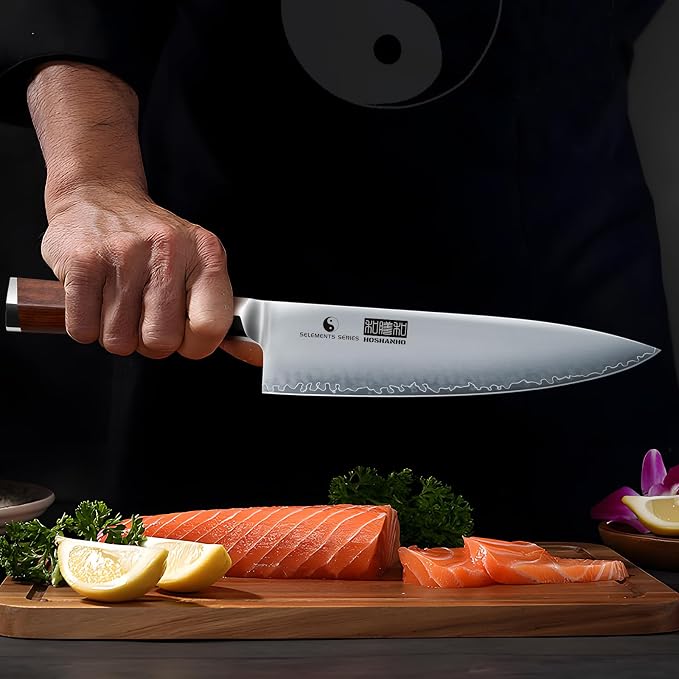 HOSHANHO Chef Knife 8", Sharp Japanese Kitchen Knife with Rosewood Handle | High Carbon Steel Cooking Knife, Professional Chef's Knife with Ergonomic Handle, Ideal Gift for Men and Women