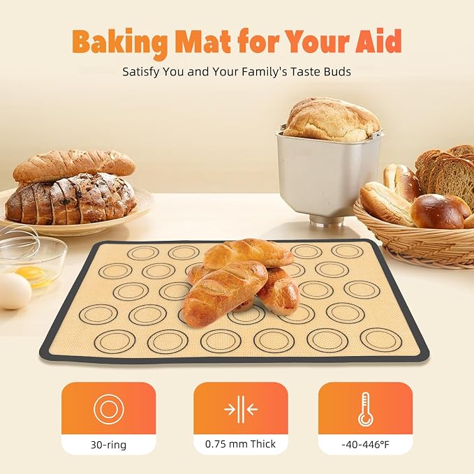 Silicone Baking Mat 30 Rings Dough Guide Nonstick Oven Safe 16.5x11.6in | Home baking cookie pastry dough shaping mat with 30-ring guide for even portions and consistent baking results
