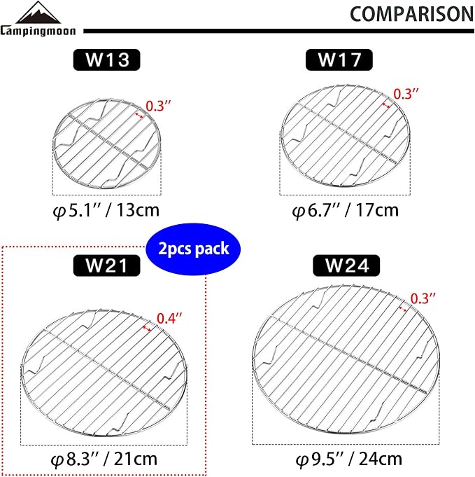 CAMPINGMOON 2pcs Round round cooling rack 304 Stainless Steel Cooking Grid Grill (φ8.3 inches, W21-2P)