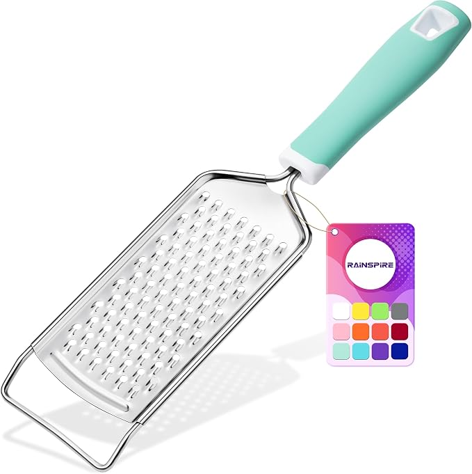 Professional Cheese Graters for Kitchen Stainless Steel Handheld, Metal Lemon Zester Grater With Handle For Cheese, Chocolate, Spices, Kitchen Gadgets And Tools, Soft Grip Handle, Mint Green