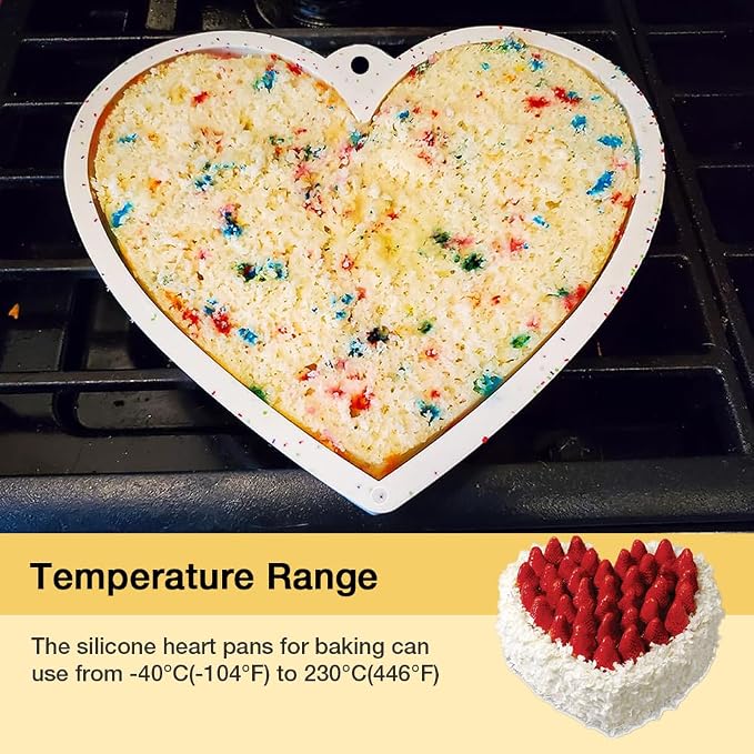 Alimat PluS 8 Inch Heart Shaped Cake Pans Set of 2 with Hanging Hole(White) | Silicone Material