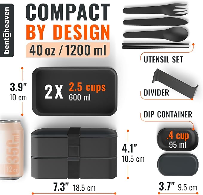 Bentoheaven Bento Box Adult, Stackable Lunch Box, 40 oz, Outer Space | BPA-free, leakproof and microwave-safe with 2 compartments, utensils, chopsticks, divider and sauce cup for men and women.