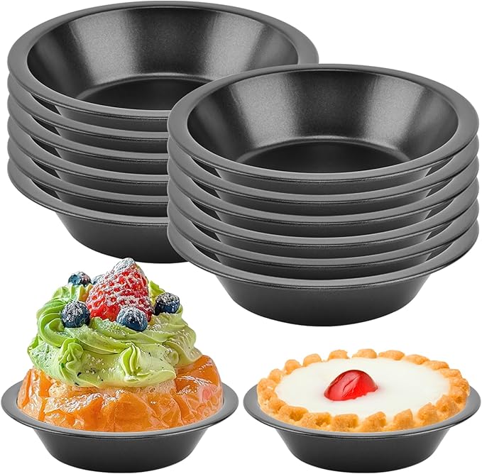 12pcs Mini Pie Pans 5 Inch - Reusable Round Pie Tins - Nonstick | Small Pies Pans Carbon Steel Round Pies Tins Rounds Meat Pie Tin for Cake Bread,Desserts, Christmas
