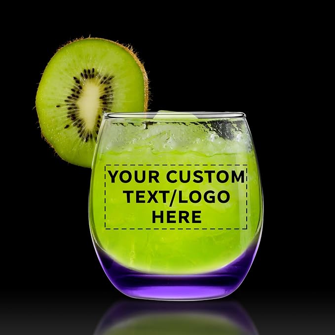 Custom Mikonos Stemless Wine Glasses 11.5 oz. Set of 10/50/100, Personalized Bulk Pack - Restaurant Glassware, Perfect for Red Wine, White Wine, Cocktails - Purple