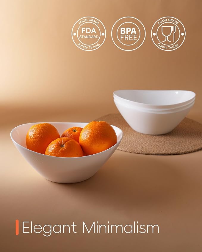 43 OZ Oval Serving Bowl Set of 4, 9 Inch White Opal Glass | Microwave & dishwasher safe serving dishes for salad, side dishes and fruit with lightweight design for daily kitchen use