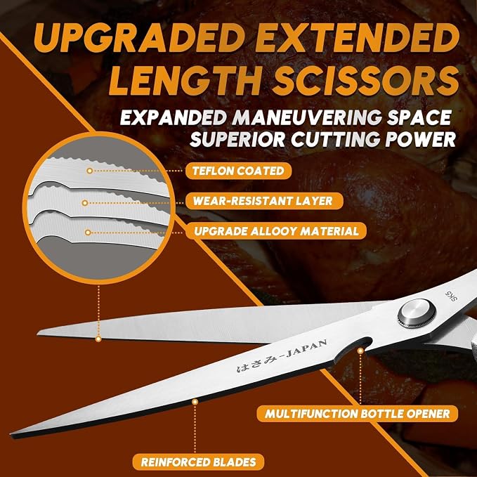 Huusk Kitchen Scissors Set Upgraded, Multifunction Kitchen Shears 2 Pack | Cooking Scissors for Meat, Fish, Vegetables, Chicken Bones, Turkey, Ergonomic Handles, Dishwasher Safe, Gifts for Women
