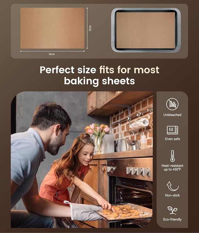 200 Pcs Parchment Paper Sheets, Unbleached Baking Parchment Sheets for Baking, 12x16 Inch Non-Stick Pre-cut Baking Paper Liners for Oven, Airfryer, Steam - Fit for Half Sheet Pans