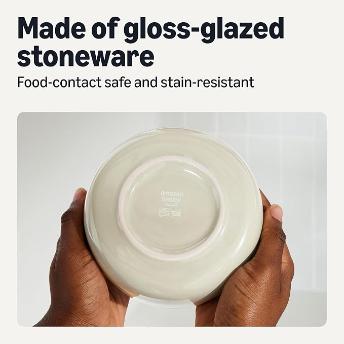 Amazon Basics Glazed Stoneware Bowls, 4-Piece Set, Microwave and Dishwasher-Safe, 5.5 in., Ivory