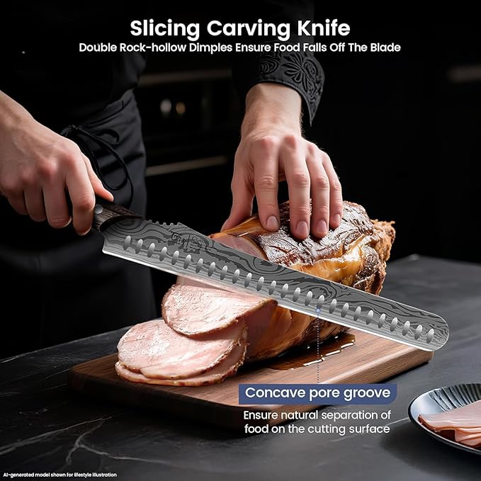 Brisket Slicing Knife Set, Carving & Boning Knife for Meat & Turkey | Japanese Style High Carbon Steel Kitchen Knives Set for Home & BBQ, Wenge Wood Ergonomic Full Tang Handle, Ideal for Gift
